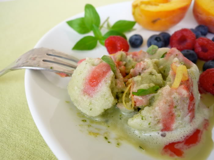 Lemon &amp; Basil Ice Cream with Raspberry Sauce and Summer Fruit