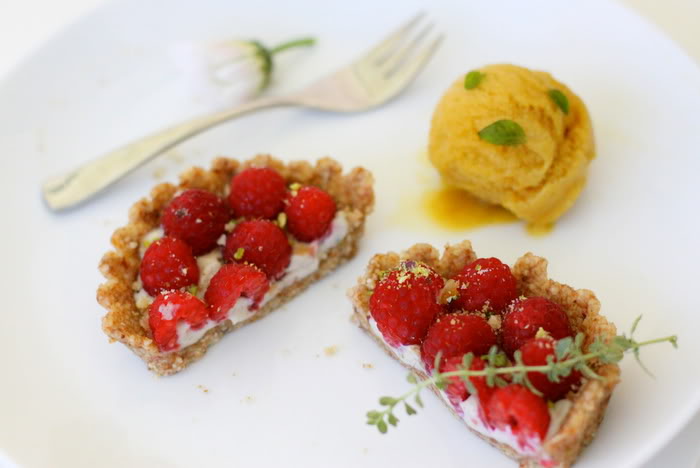 Raw Berry Tarts with a Peach and Herb Sorbet