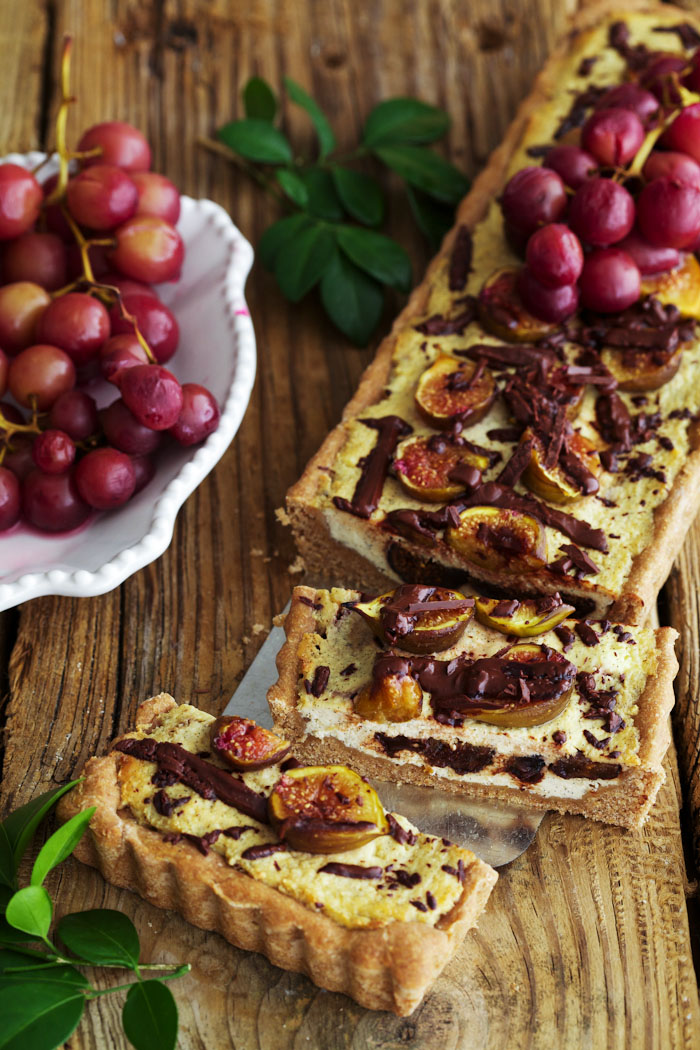 Ricotta Fig Tart with Chocolate and Roasted Grapes
