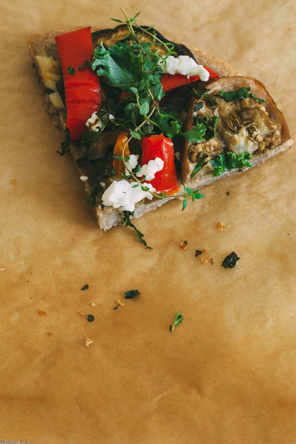 Roasted Eggplant and Pepper Pizza on a Buckwheat Crust