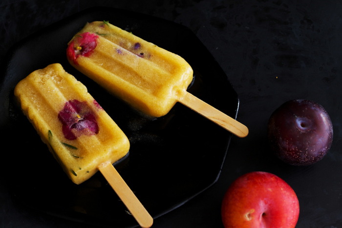 Roasted Yellow Plum and Rosemary Popsicles