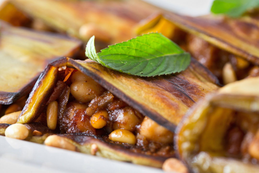Roasted Eggplant With Spiced Chickpeas