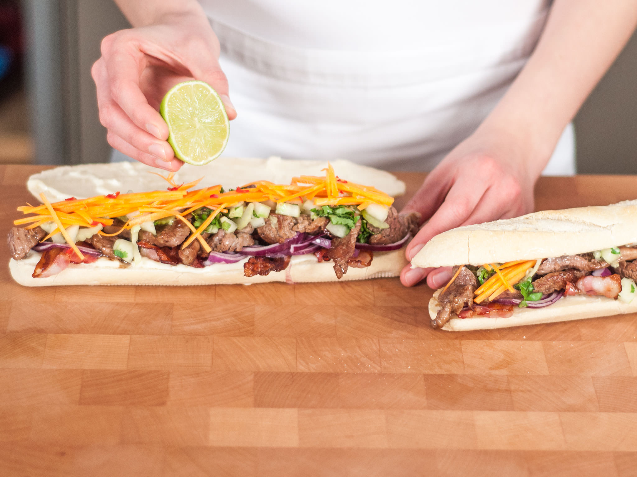 Beef banh mi with fresh cilantro