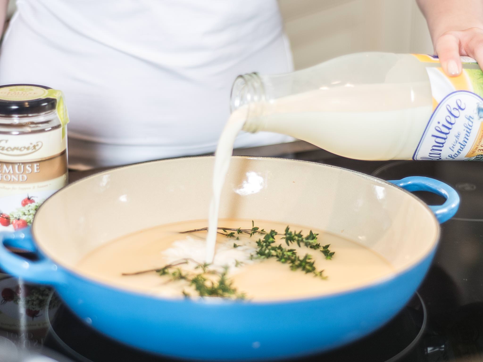 Halibut in thyme milk with broccoli