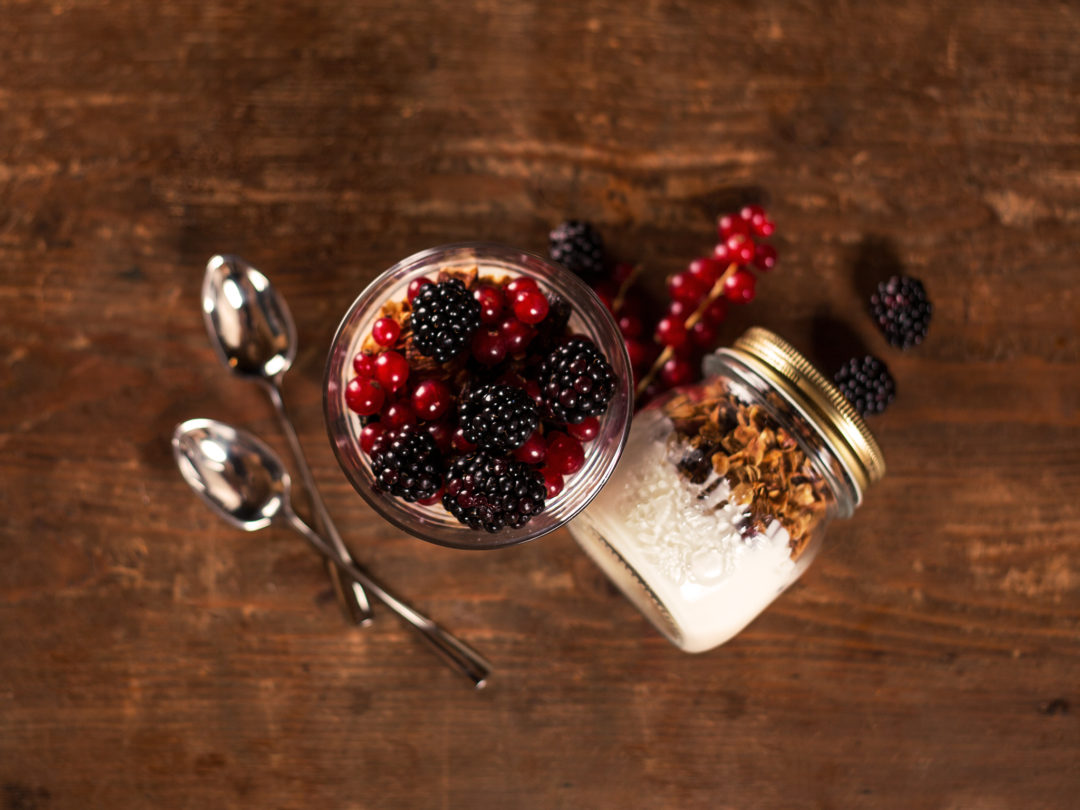 Homemade golden granola with yogurt