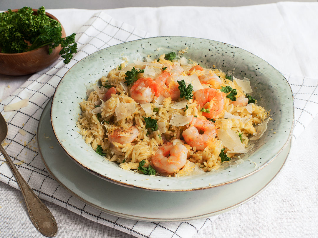 One-pot pasta with orzo and shrimp