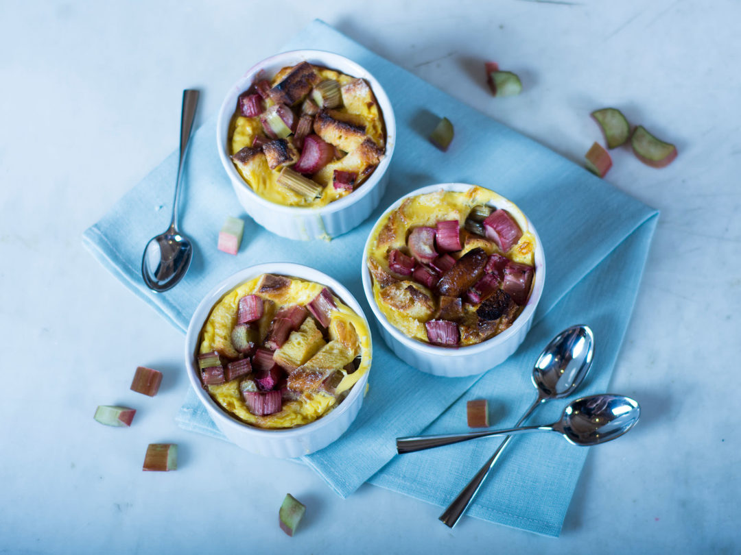 Rhubarb bread pudding