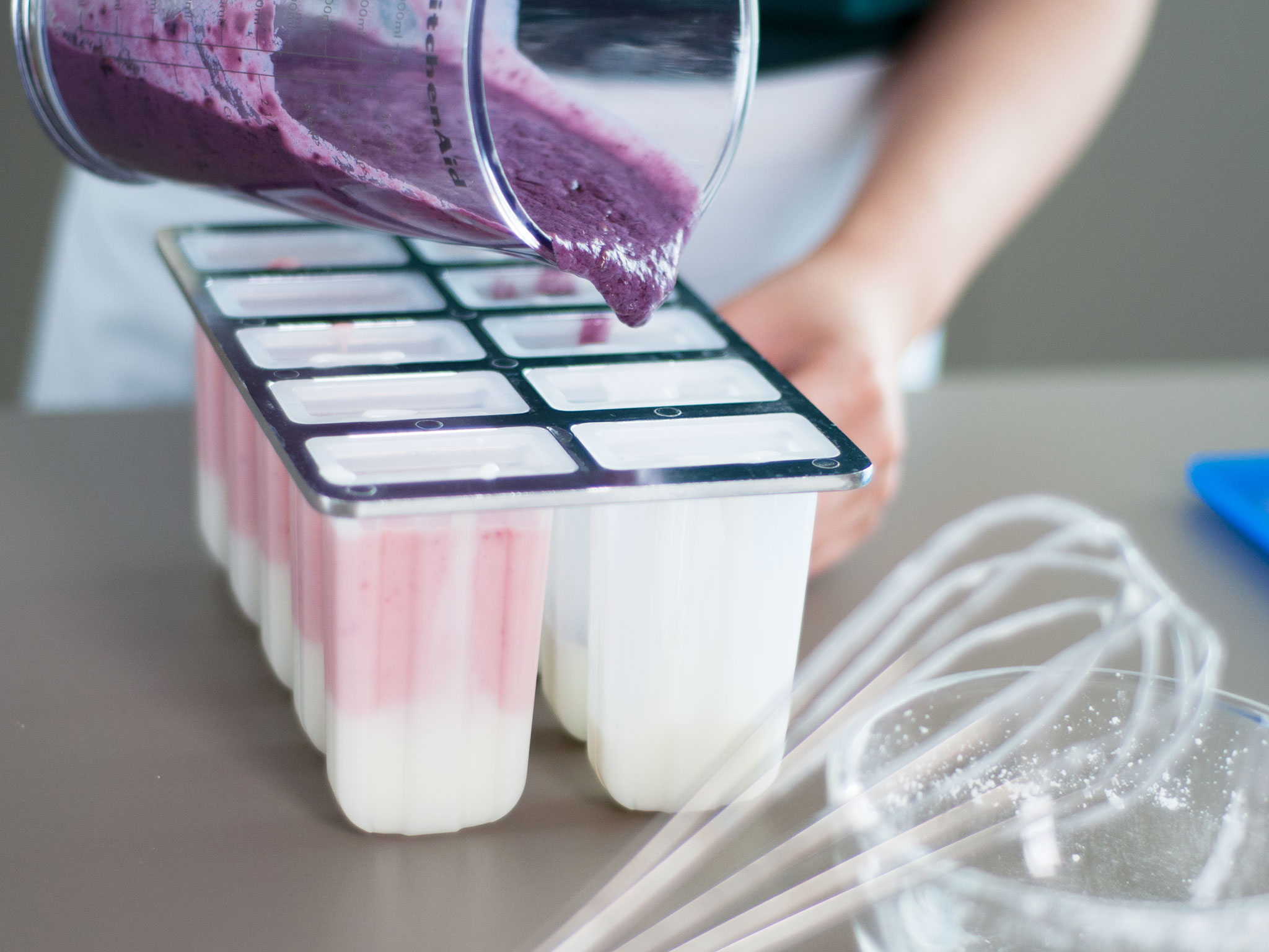 Strawberry and blackberry popsicles