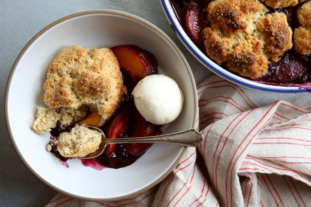 Peach and Blueberry Cobbler With Hazelnut Biscuits