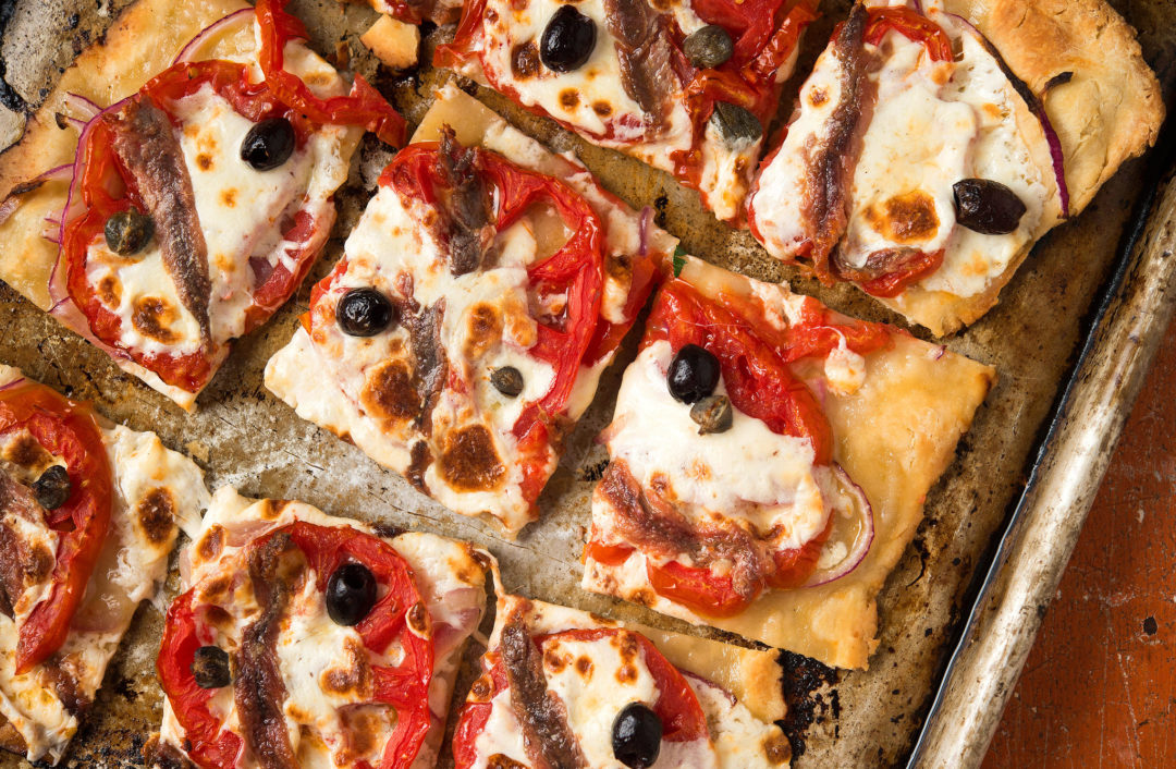 Tomato Tart With Fresh Mozzarella and Anchovies