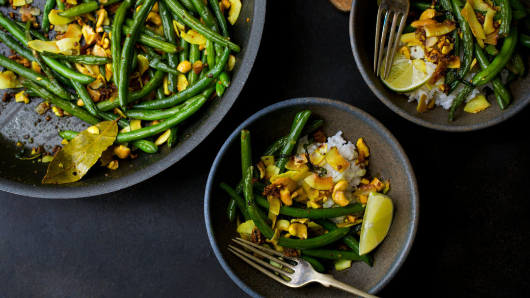 Green Beans With Mustard Seeds, Cashews and Coconut