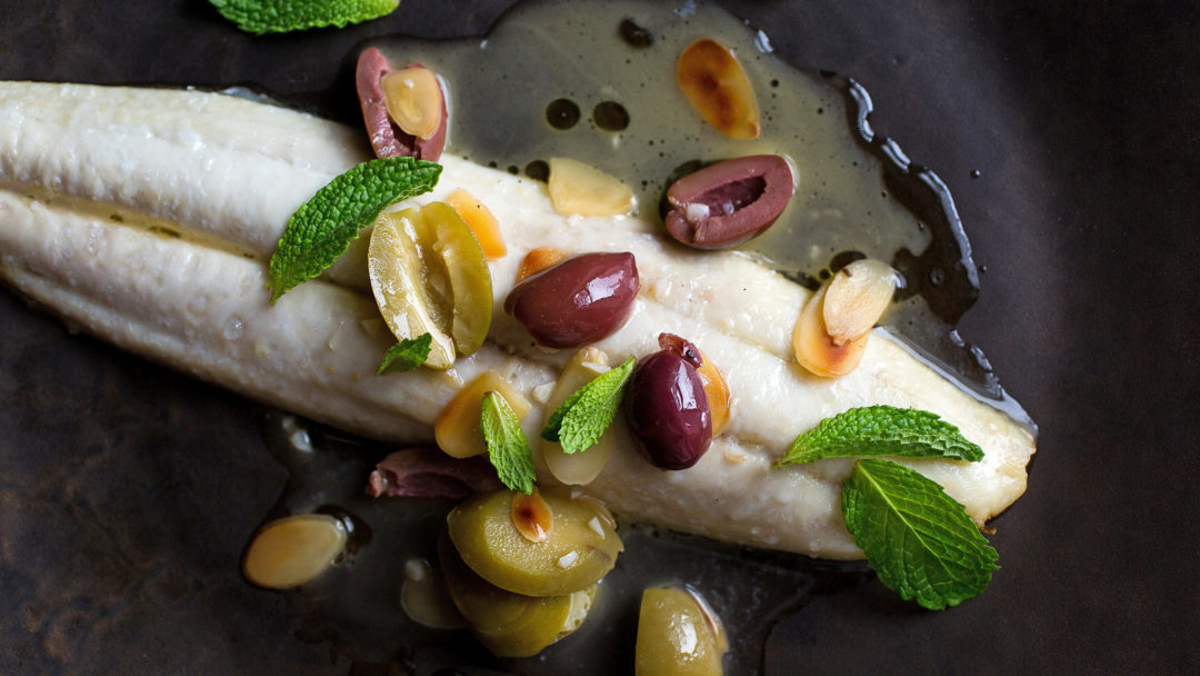 Mackerel With Olives, Almonds and Mint