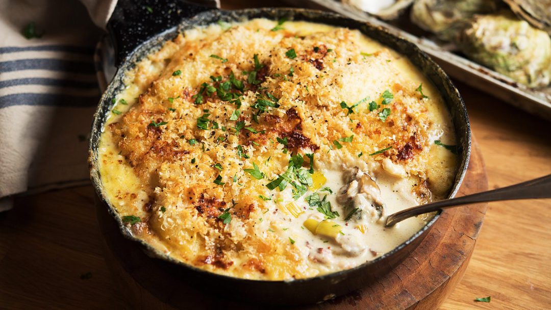 Oyster Pie With Leeks, Bacon and Mashed Potatoes