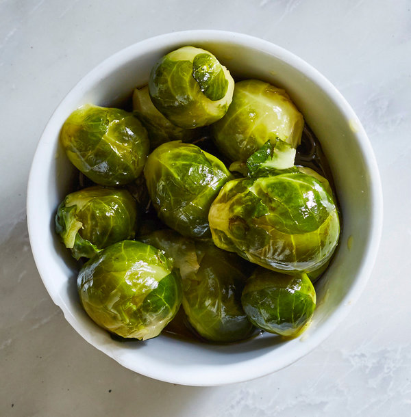 Bar Snack Brussels Sprouts Steeped in Olive Oil and Fish Sauce