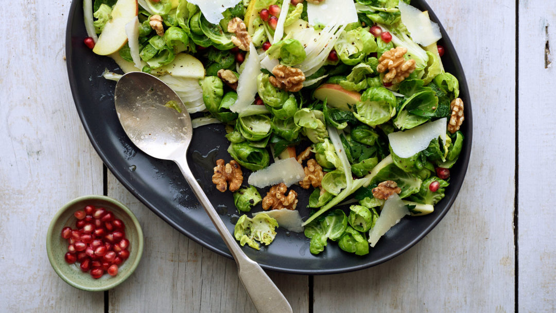 Garlicky Brussels Sprout Salad With Apples, Walnuts and Parmesan