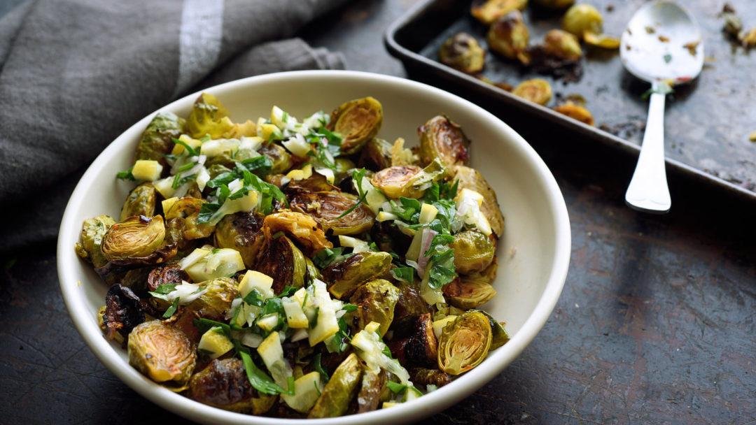Honey Roasted Brussels Sprouts With Harissa and Lemon Relish