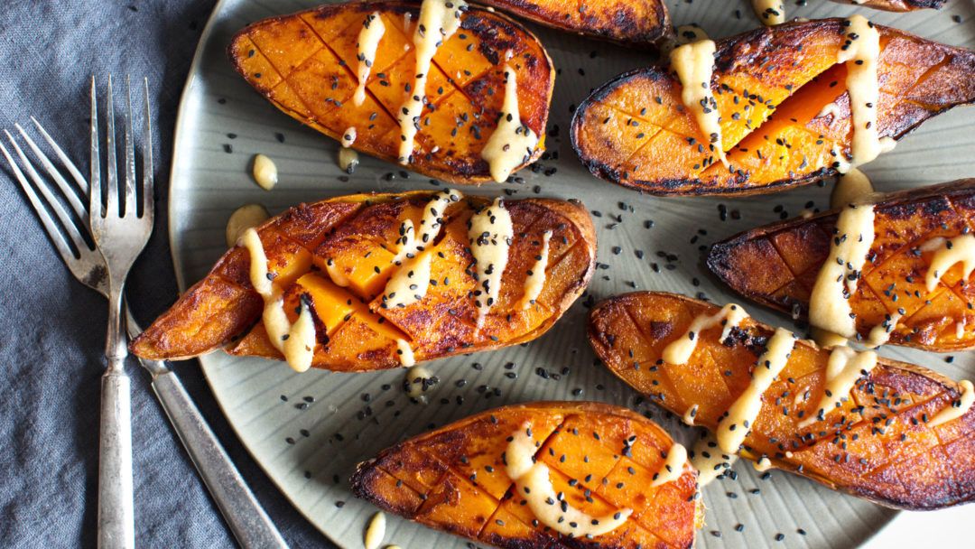 Pan-Griddled Sweet Potatoes With Miso-Ginger Sauce