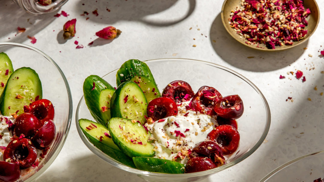 Cucumbers With Labneh and Cherries