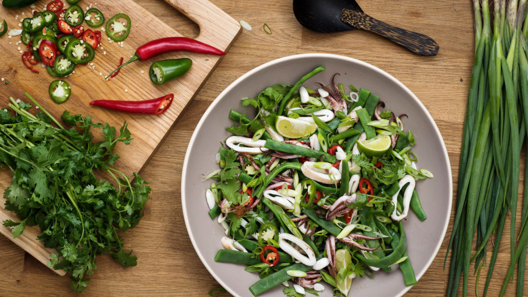 Spicy Grilled Squid and Green Bean Salad