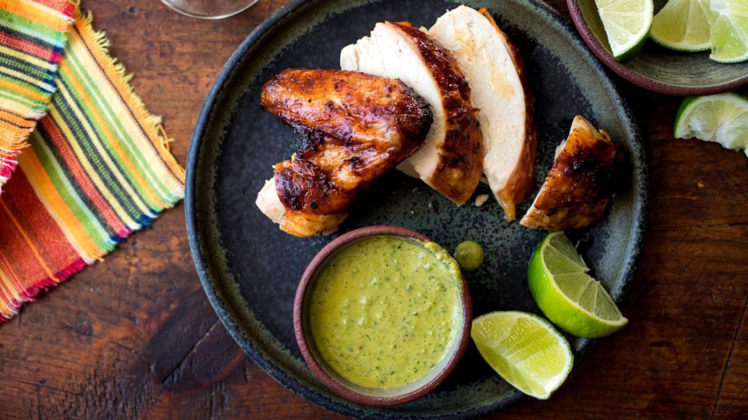 Peruvian Roasted Chicken With Spicy Cilantro Sauce