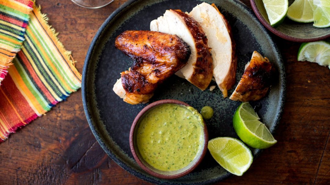 Peruvian Roasted Chicken With Spicy Cilantro Sauce