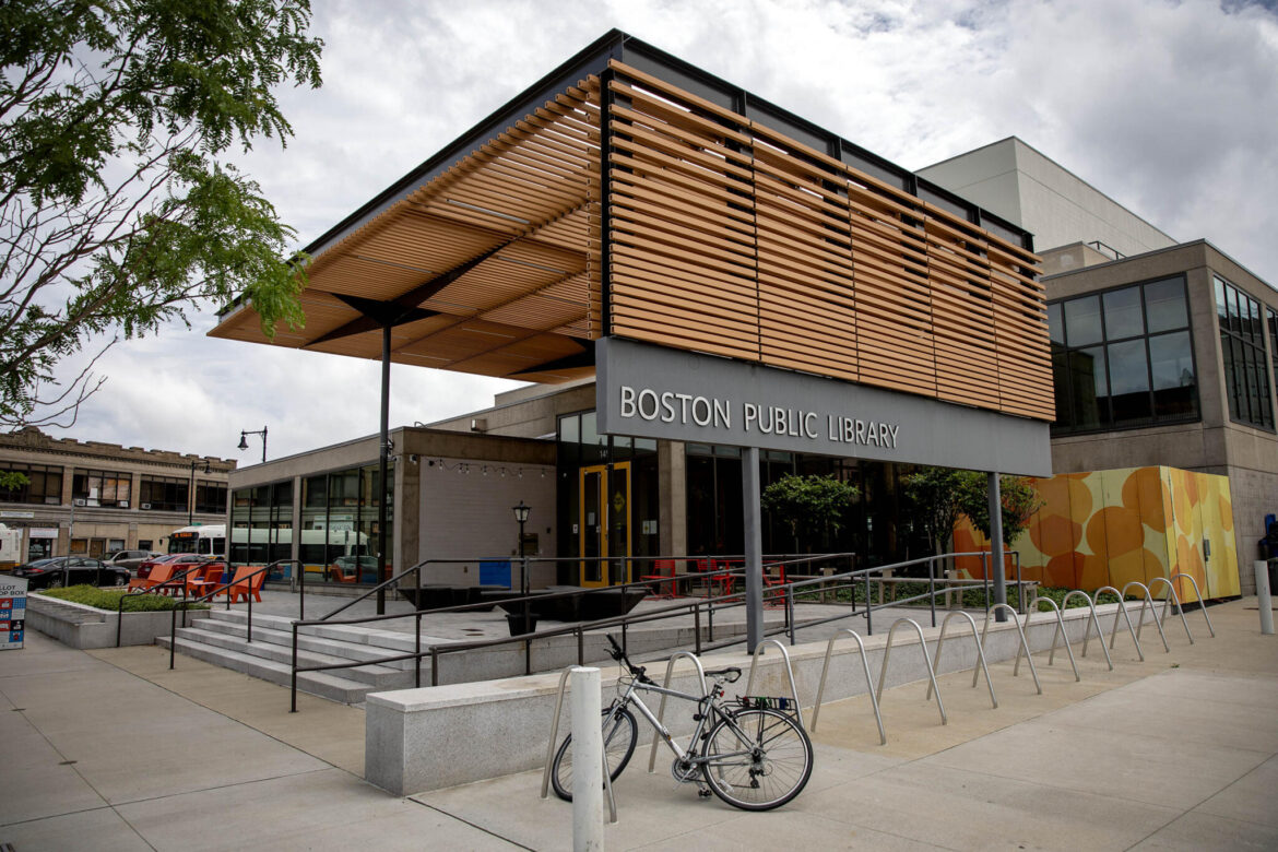 The BPL’s chef-in-residence talks cooking classes and party menu help The Roxbury Branch of the Boston Public Library on Dudley St. (Robin Lubbock/WBUR)