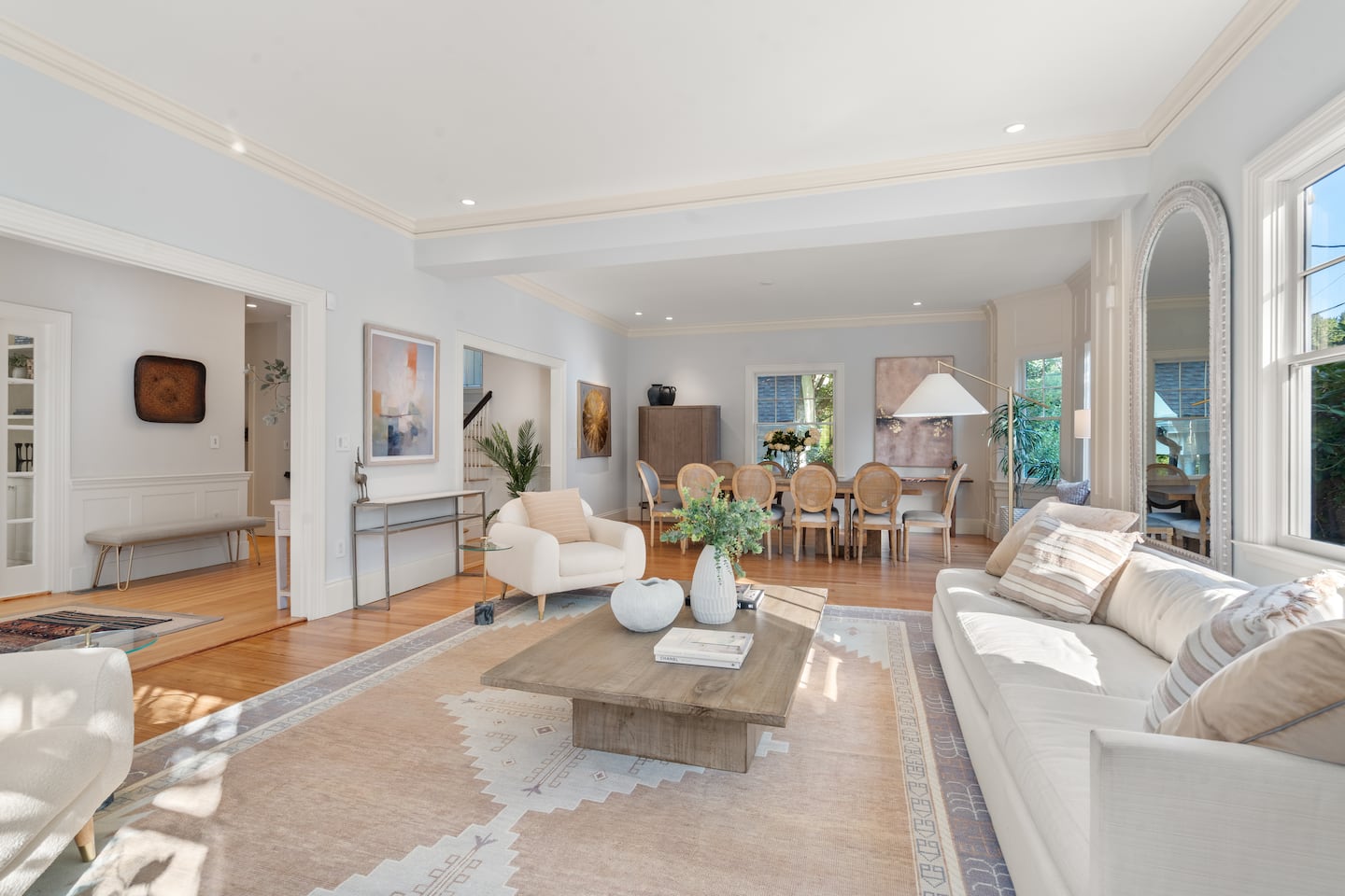 The living room and dining room have an open concept. 