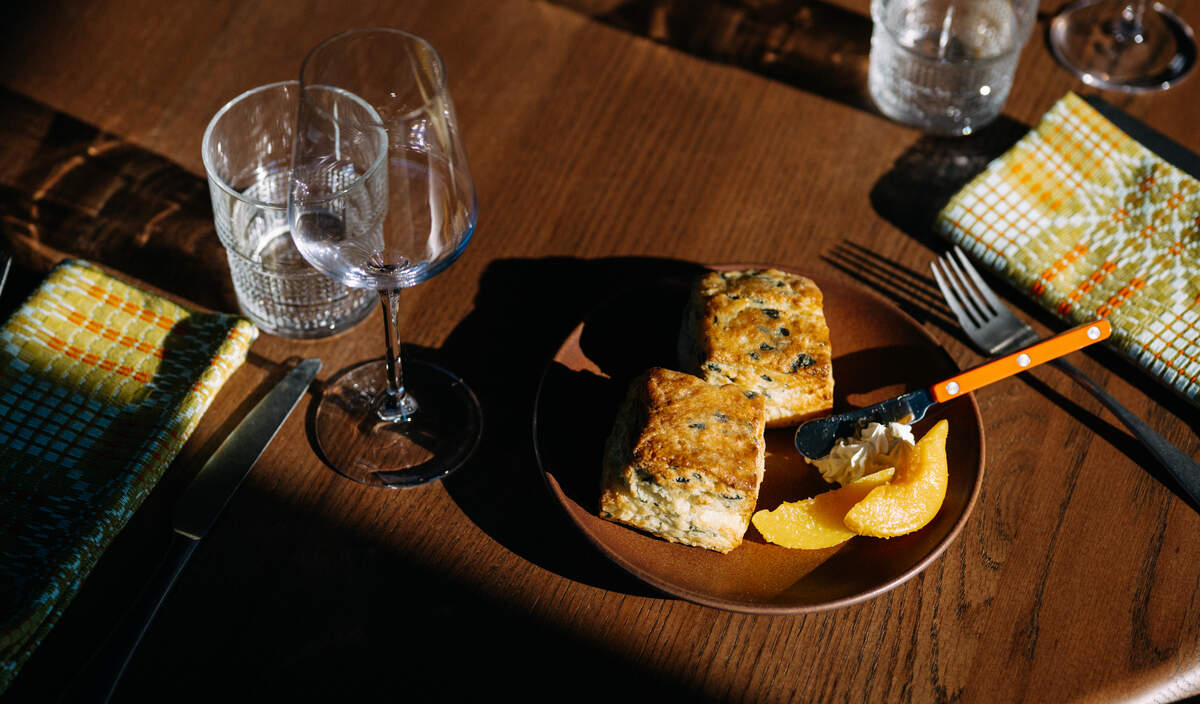 Laminated buttermilk sea biscuits are served alongside house-cultured butter at the Restaurant at Edna. The new fine dining restaurant at 2585 Biddle Ranch Road in San Luis Obispo opens on Nov. 5, 2026.