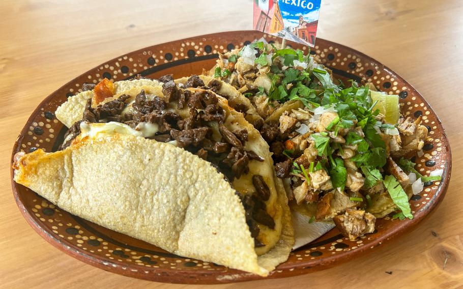 Soft tacos on a plate.