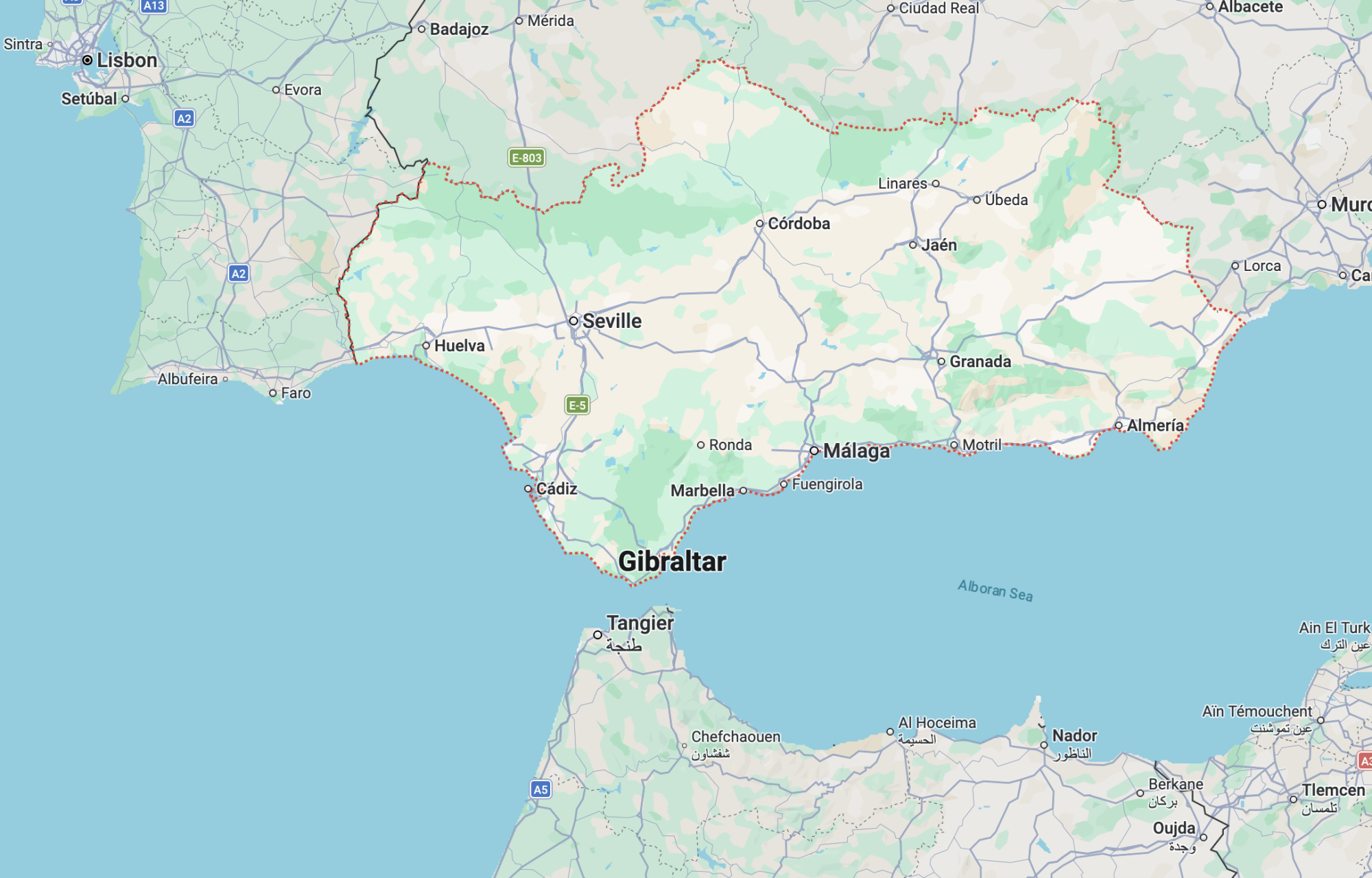 The Andalusian region in southern Spain.