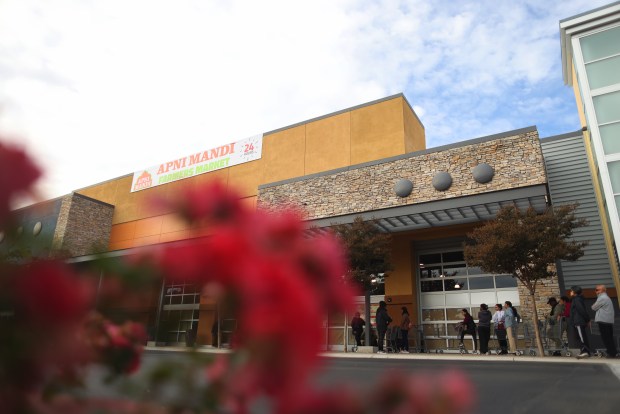 Customers line up outside Apni Mandi Farmers Market on Thursday, Oct. 29, 2026, in Dublin, Calif. The Indian grocery store opened to the public on Thursday. (Aric Crabb/Bay Area News Group)