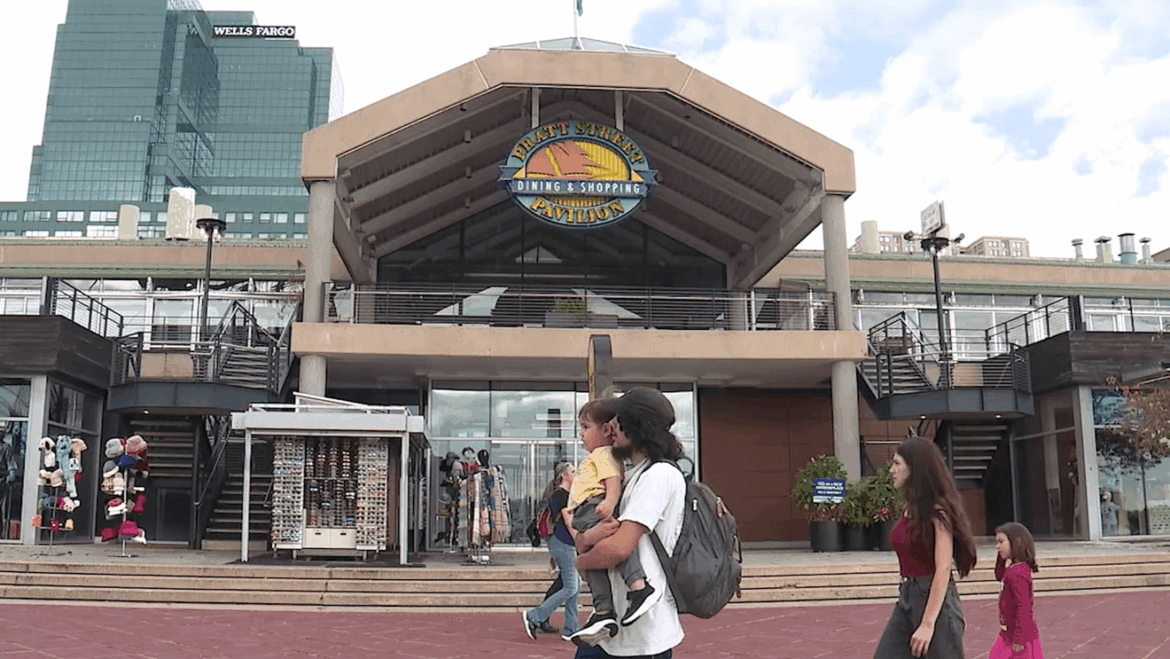 Baltimore’s Inner Harbor pavilions sit quiet as former attractions fade away station icon