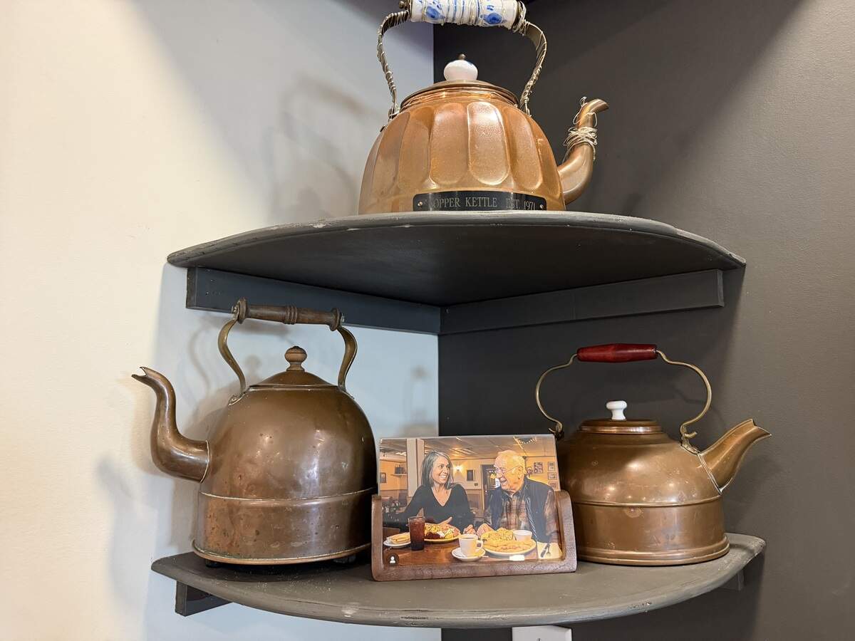 Personal mementos, family photos and items collected over the decades decorate the Kopper Kettle dining room.