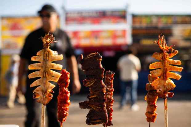 Korean barbecue is sold at the 626 Night Market at Santa Anita Park in Arcadia on Friday evening, Aug. 30, 2024 during the last weekend of the seasonal market. (Photo by Sarah Reingewirtz, Los Angeles Daily News/SCNG)