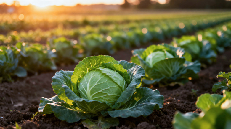 cabbage growing in a field