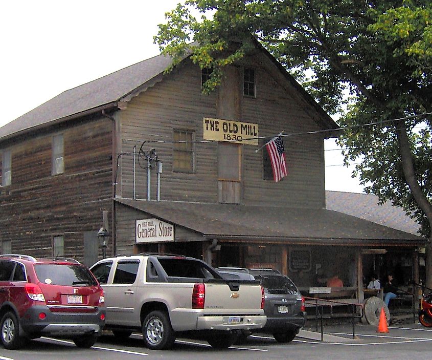 Entrance to the Pigeon Forge Mill, or Old Mill, in Pigeon Forge, Tennessee.