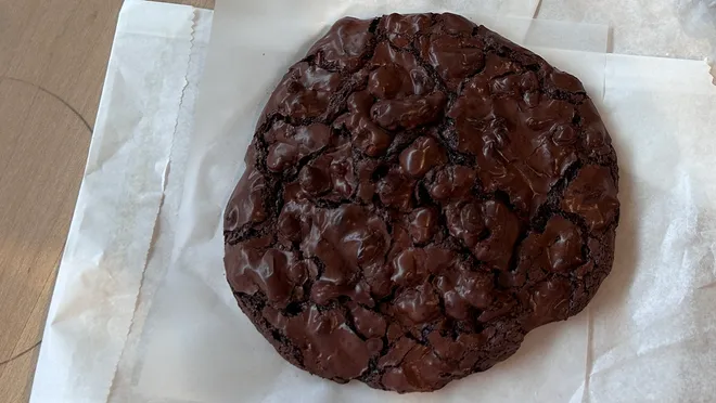 The chewy walnut cookie at Core City's Nuvrei MC is a crispy, crackly, rich chocolatey delight.