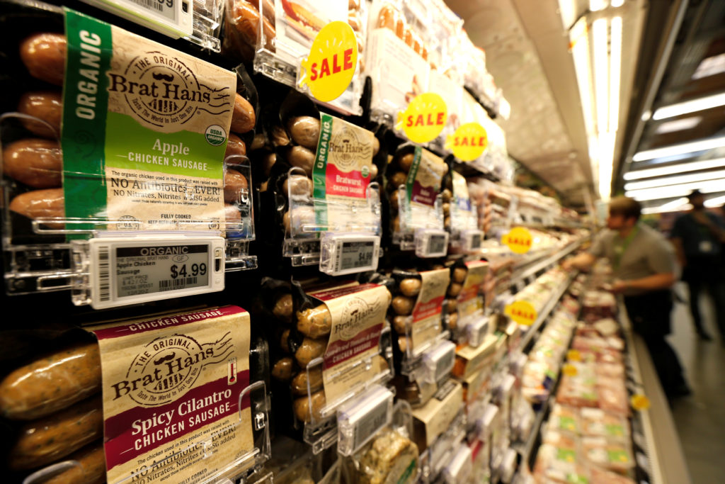 Consumer concerns grow as retailers adopt AI-assisted pricing tools Prices of packaged sausages are displayed on digital price tags at a 365 by Whole Foods Market grocery store ahead of its ...