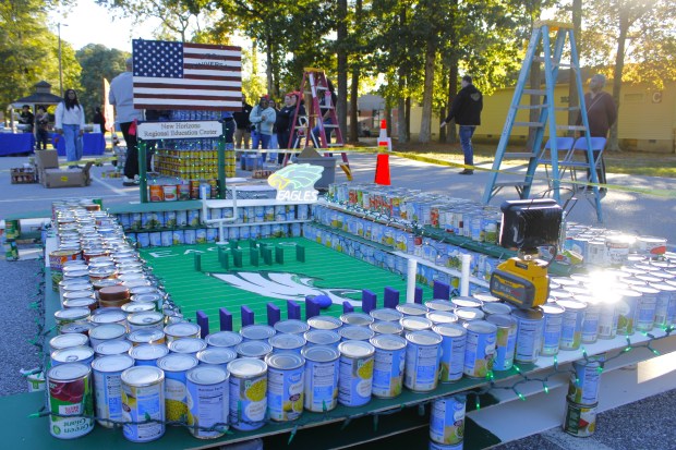 Students from New Horizons Regional Education Center created a sculpture of the Lincoln Financial Field, home of the Philadelphia Eagles, for the 2026 CANstruction Competition on Wednesday, Oct. 21, 2026. James W. Robinson/The Virginia Gazette