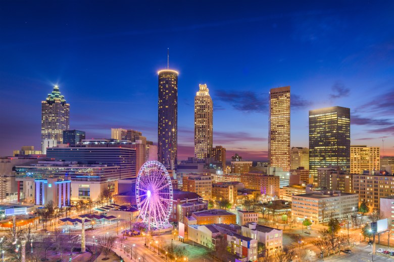 Atlanta, Georgia, USA downtown skyline at dawn.