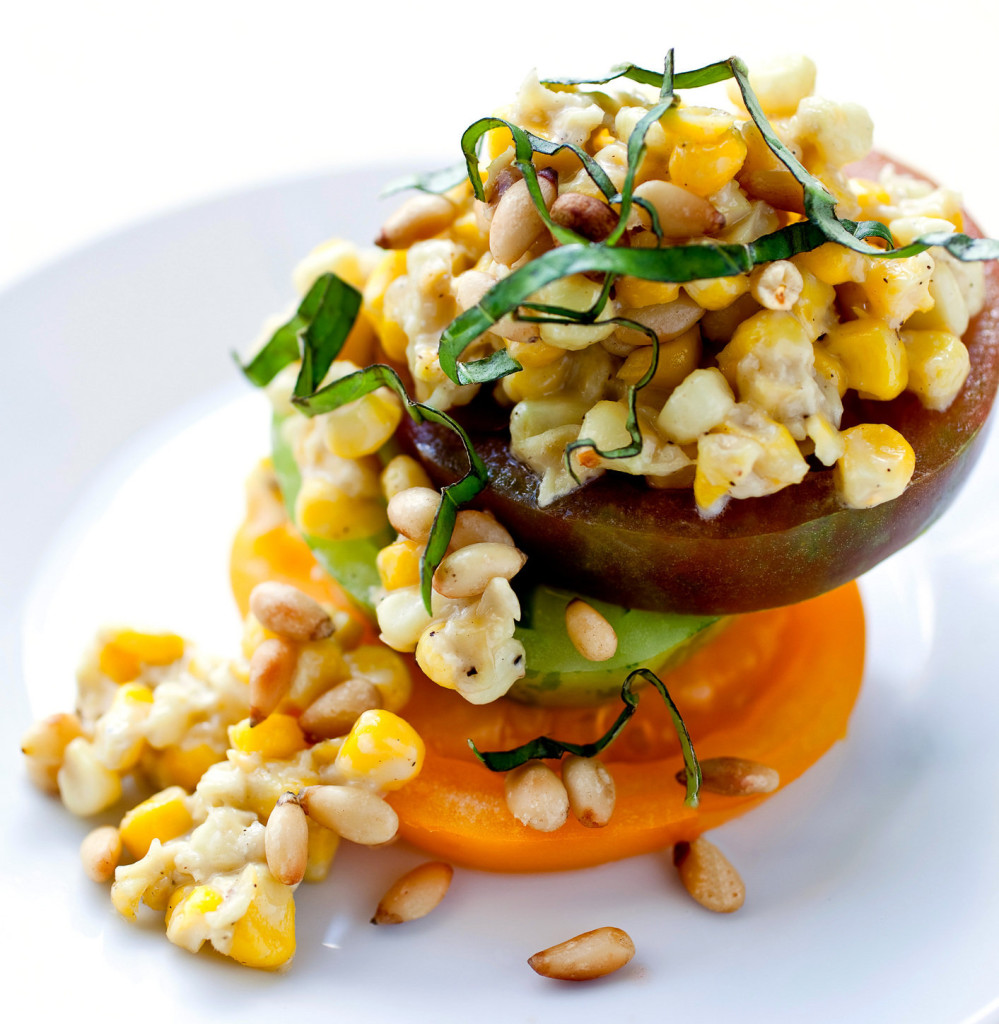 Creamed Corn with Gorgonzola, Tomatoes and Pine Nuts