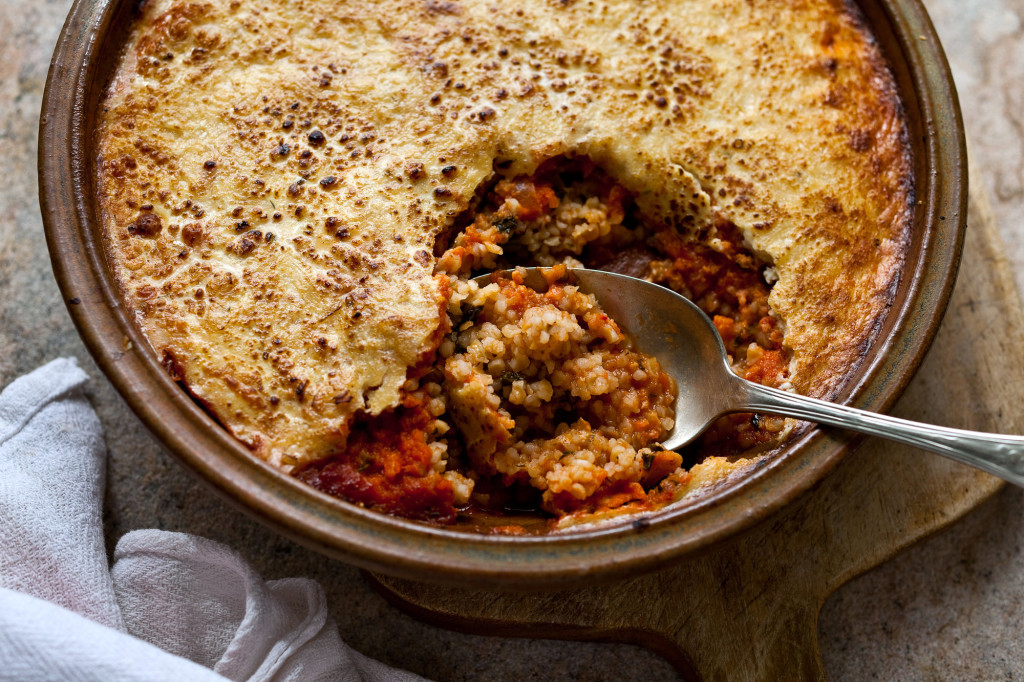 Bulgur and Kale Casserole With Yogurt Topping