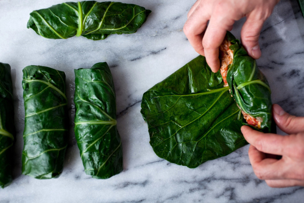 Collard Greens Stuffed With Raisins, Nuts and Rice