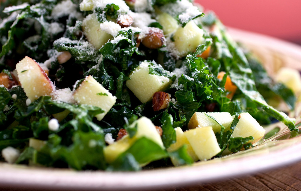 Kale Salad With Apples, Cheddar and Toasted Almonds or Pine Nuts