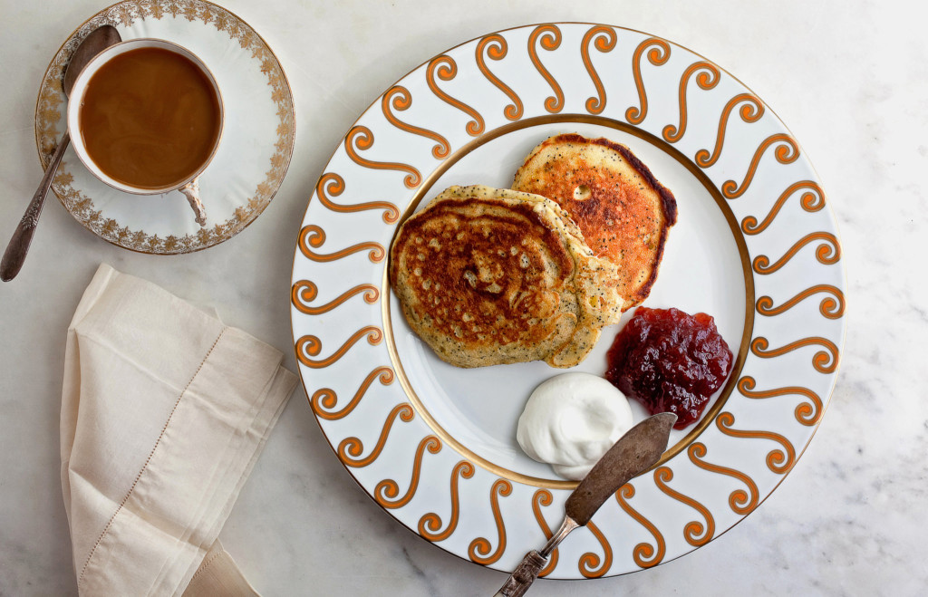 Lemon Poppy-Seed Pancakes with Greek Yogurt and Jam