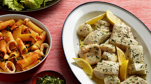 Olive-Oil-Poached Fish With Pasta