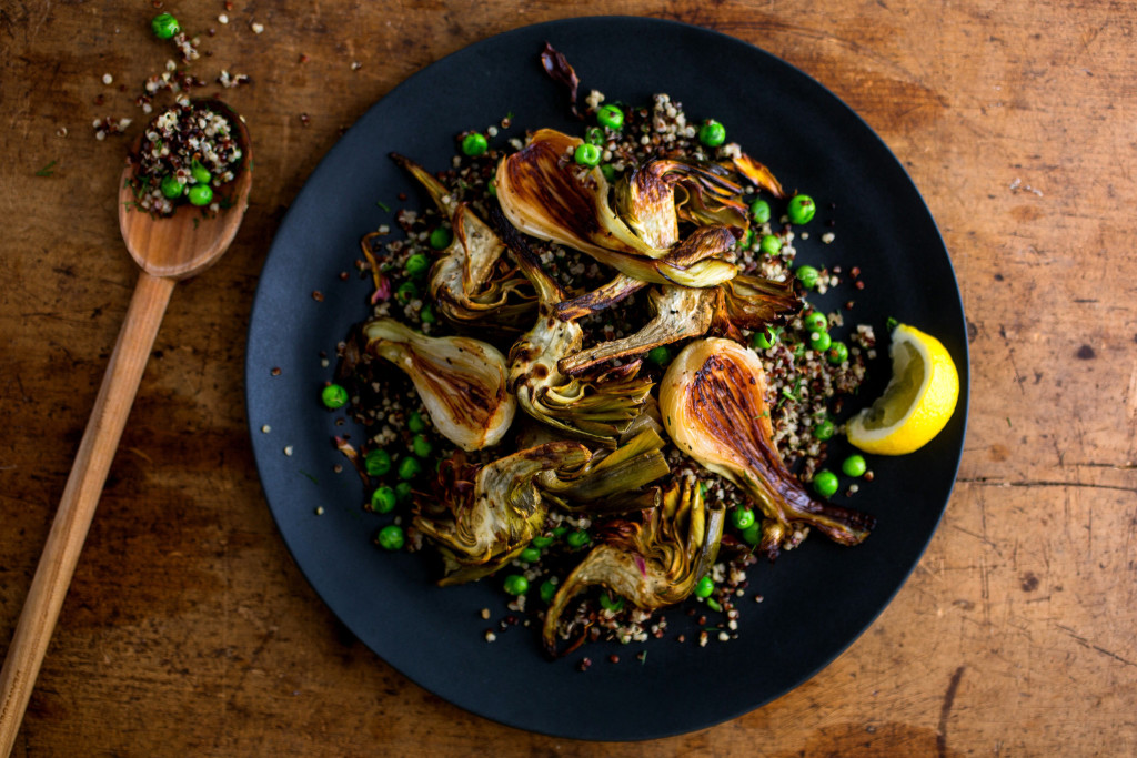 Quinoa Bowl With Artichokes, Spring Onions and Peas