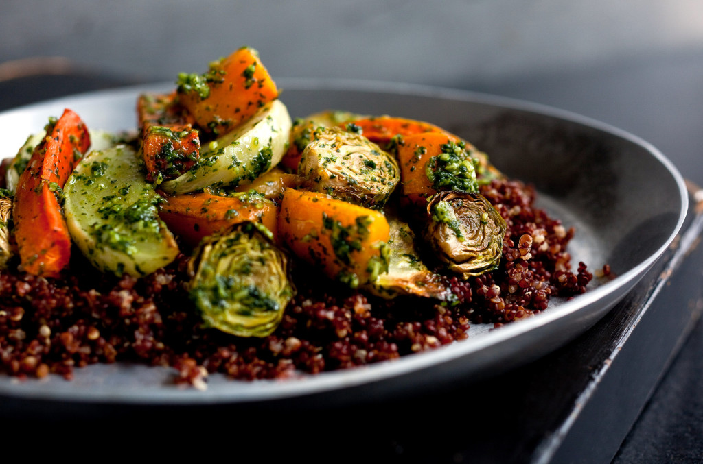 Quinoa With Roasted Winter Vegetables and Pesto