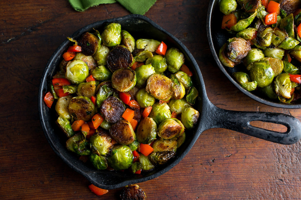 Seared and Roasted Brussels Sprouts With Red Pepper and Mint Gremolata