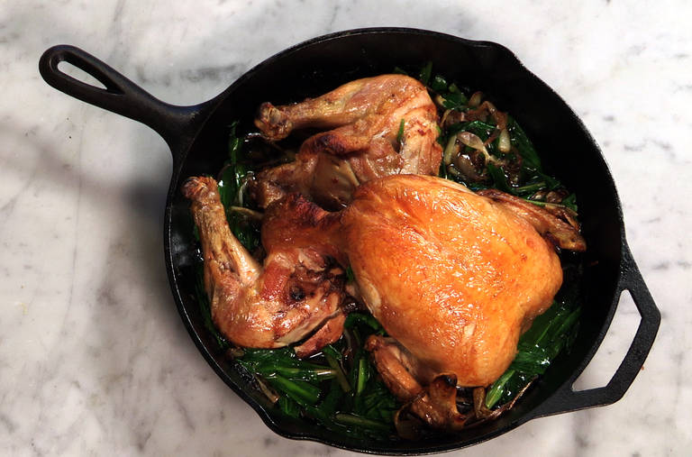 Splayed Roast Chicken With Caramelized Ramps Dining and Cooking